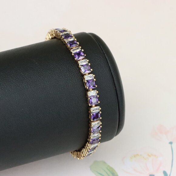 "Elegant Rose Gold Bracelet with Purple and Clear Gemstones, XPBL1008 - Picture 7 of 12